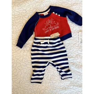 Cat & Jack Love-A-Saurus Sweatshirt and Striped‎ Pants Size 0-3 Months